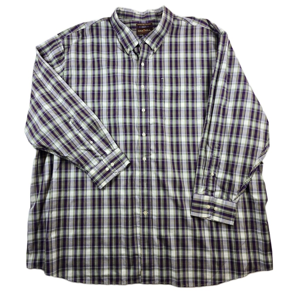 Oak Hill Shirt Mens 4XL Purple Green Plaid 100% Cotton Wrinkle Free Button Down